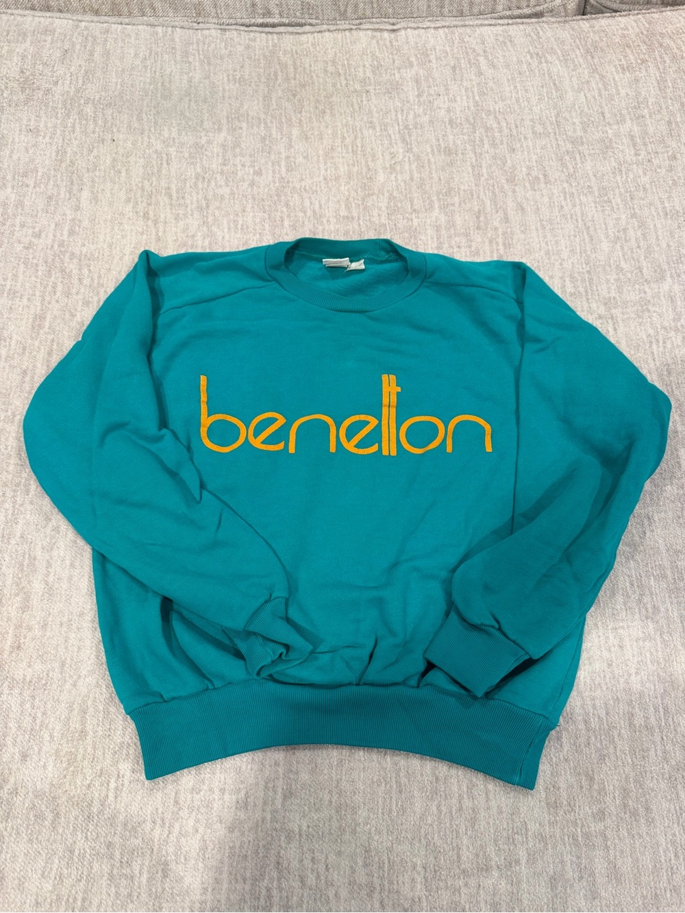 United Colors Of Benetton Vintage Teal Crewneck Sweater with Yellow Logo